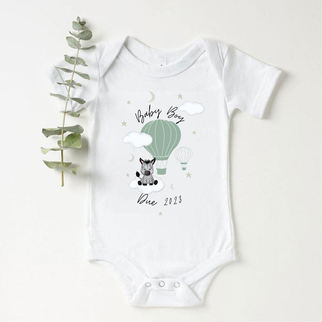 'Baby Boy Due 2023' Personalised Baby Zebra Vest - Babbico