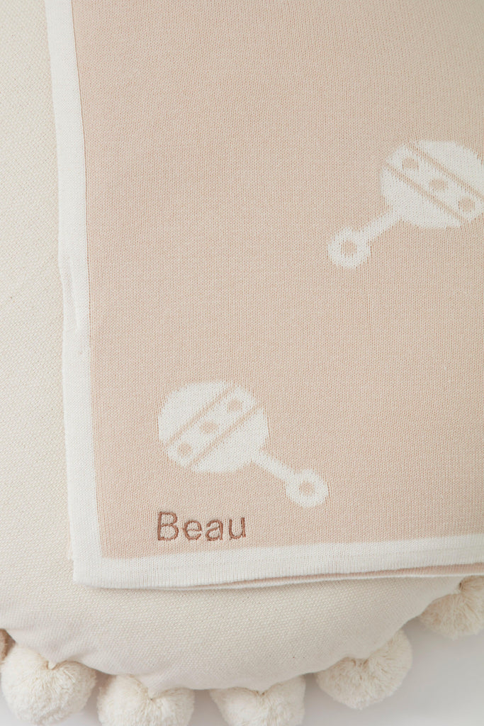 Beige Reversible Rattle Print Cotton Baby Blanket - Babbico