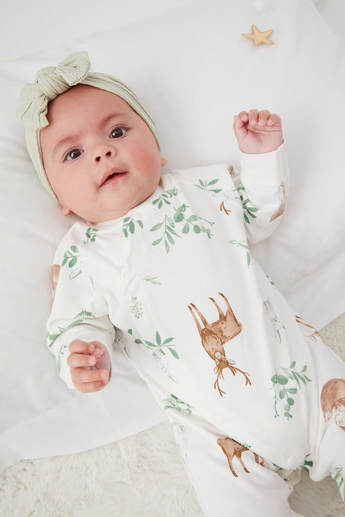 Deer & Bunny Print Shortie Baby Romper - Babbico