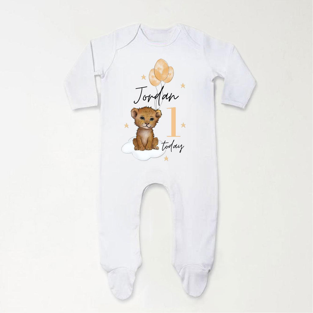'One Today' Personalised Baby Lion Sleepsuit - Babbico