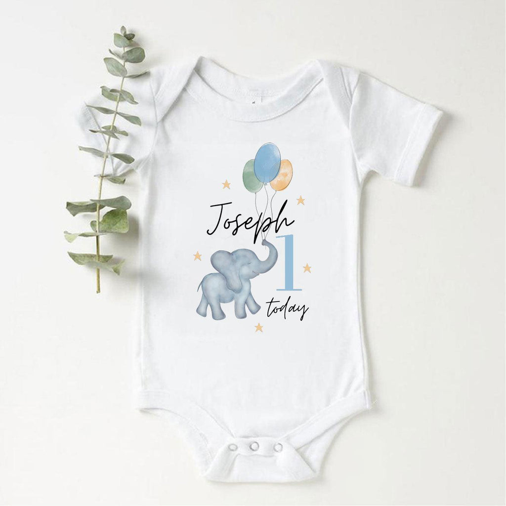 'One Today' Personalised Elephant Baby Vest - Babbico