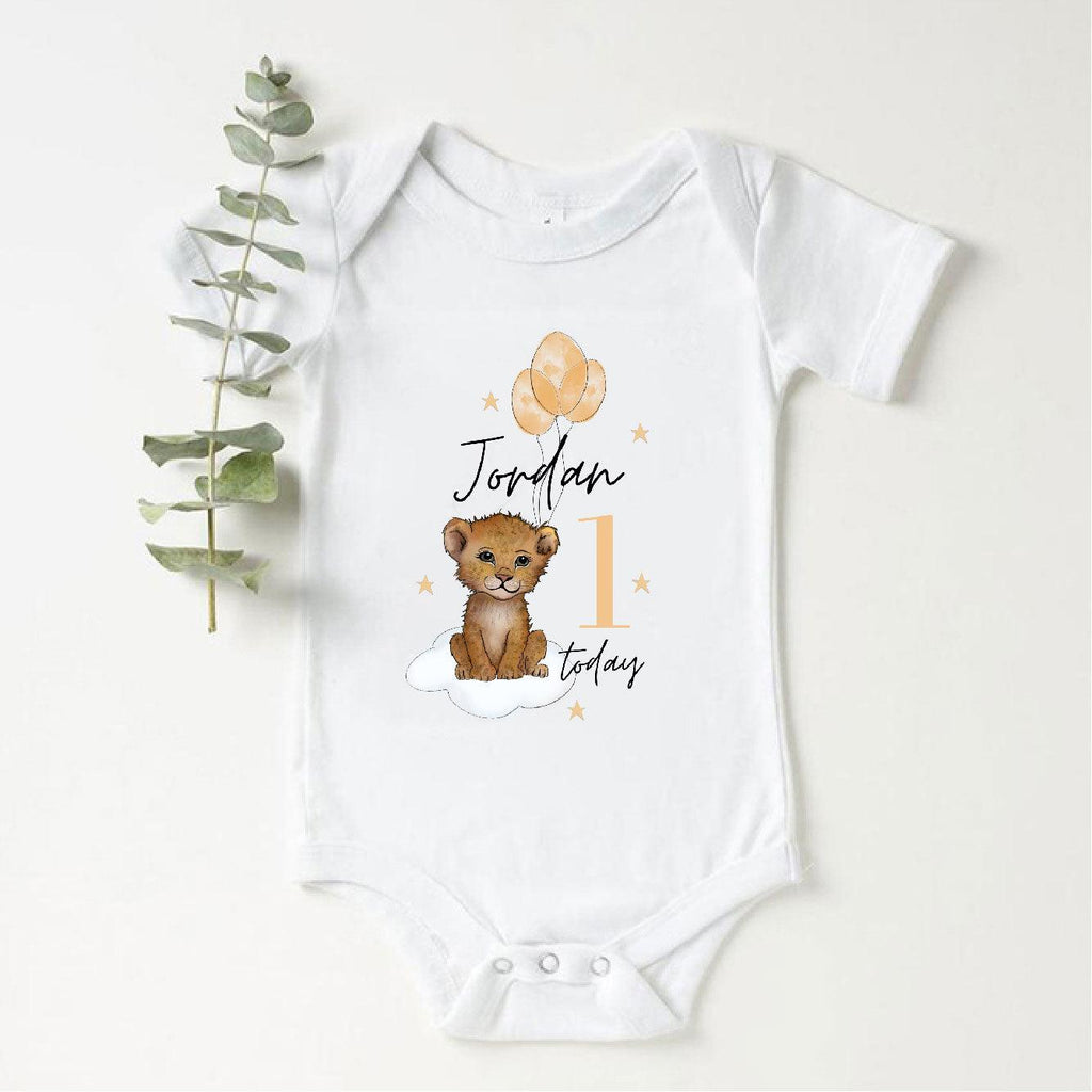 'One Today' Personalised Lion Cub Baby Vest - Babbico