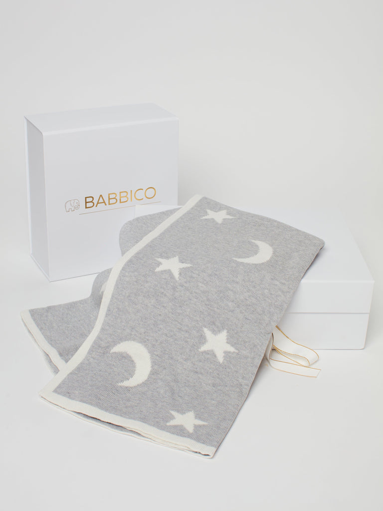 Parker The Panda Plush Grey & White Moon & Star Blanket Baby Gift Set - Babbico