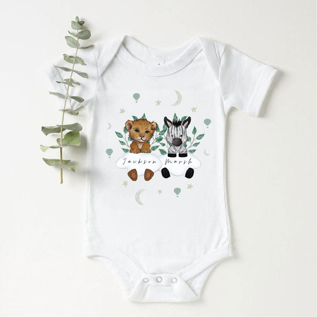 Personalised ‘Name’ Lion & Zebra Baby Boy Vest - Babbico