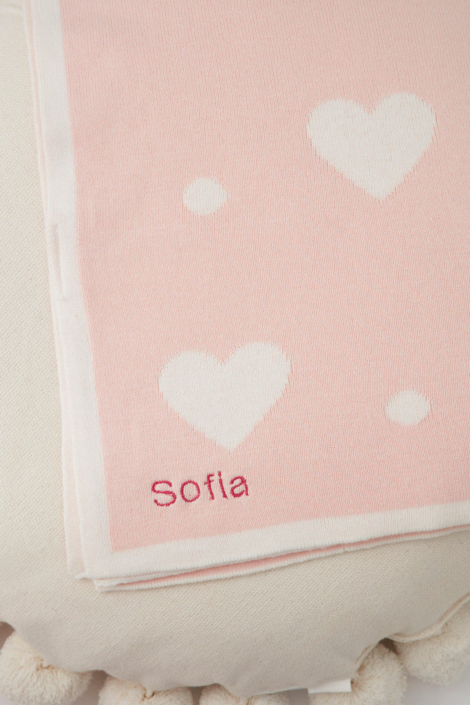 Reversible Pink & White Heart Polka Dot Print Cotton Baby Blanket - Babbico