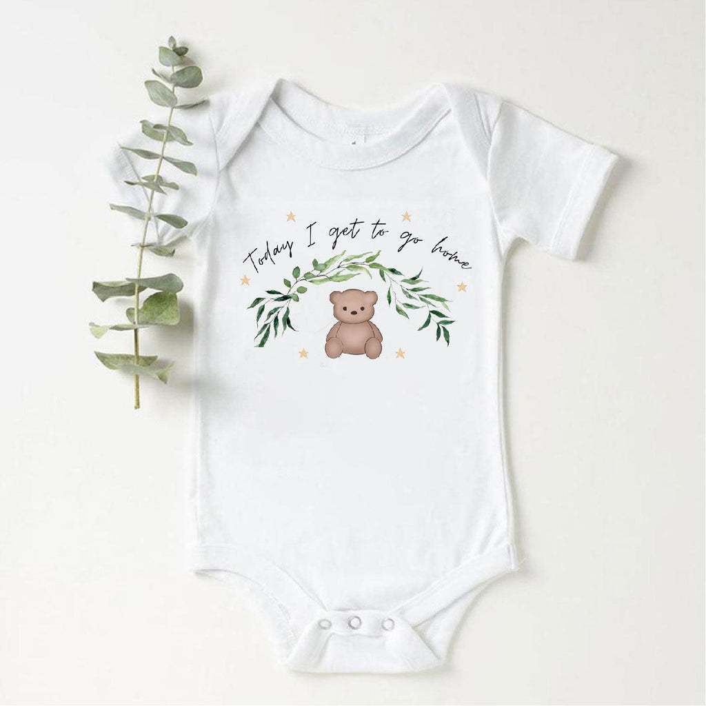 'Today I Get To Go Home' Personalised Baby Bear Print Vest - Babbico