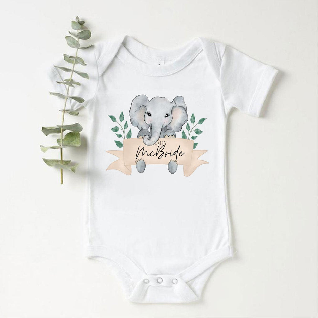 Unisex ‘Babies Surname’ Personalised Elephant Baby Vest - Babbico