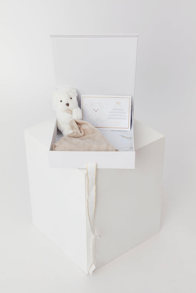 Beige & White Bo The Bear Baby Comforter - Babbico