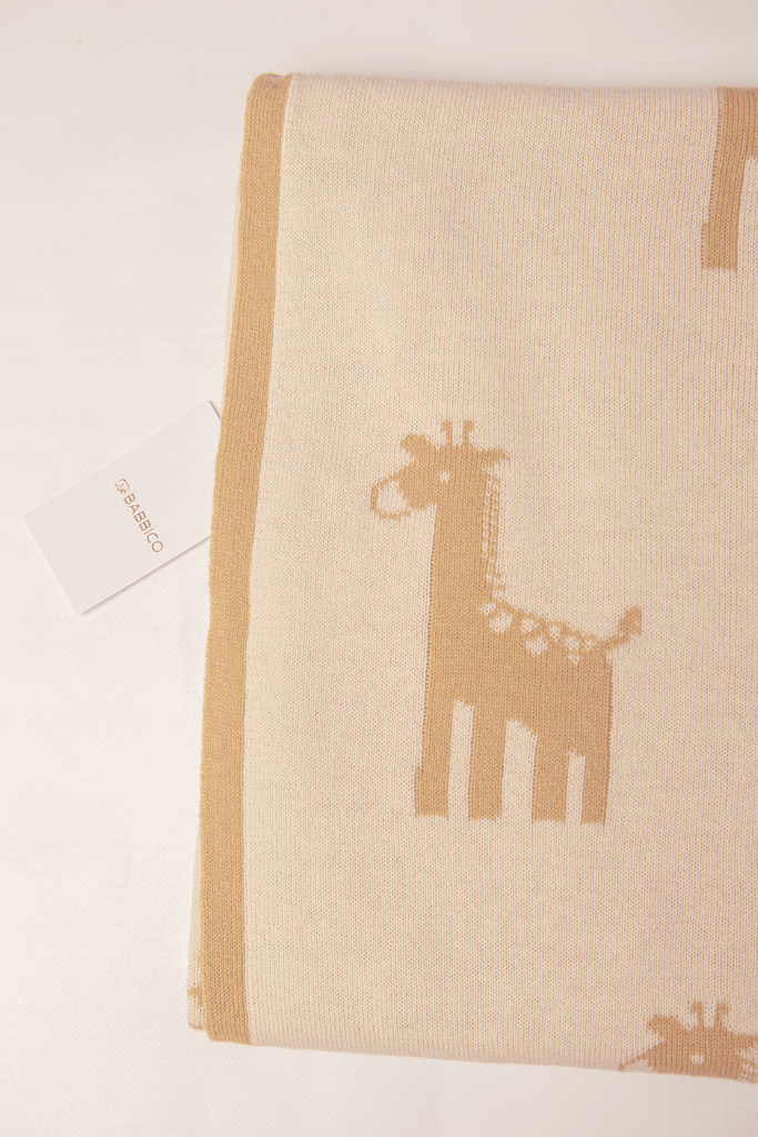 Beige & Yellow Reversible Giraffe Print Cotton Baby Blanket - Babbico