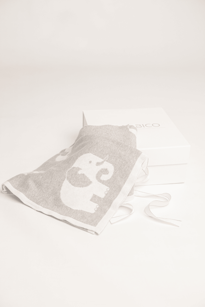 Grey & White Reversible Elephant Print Cotton Baby Blanket - Babbico