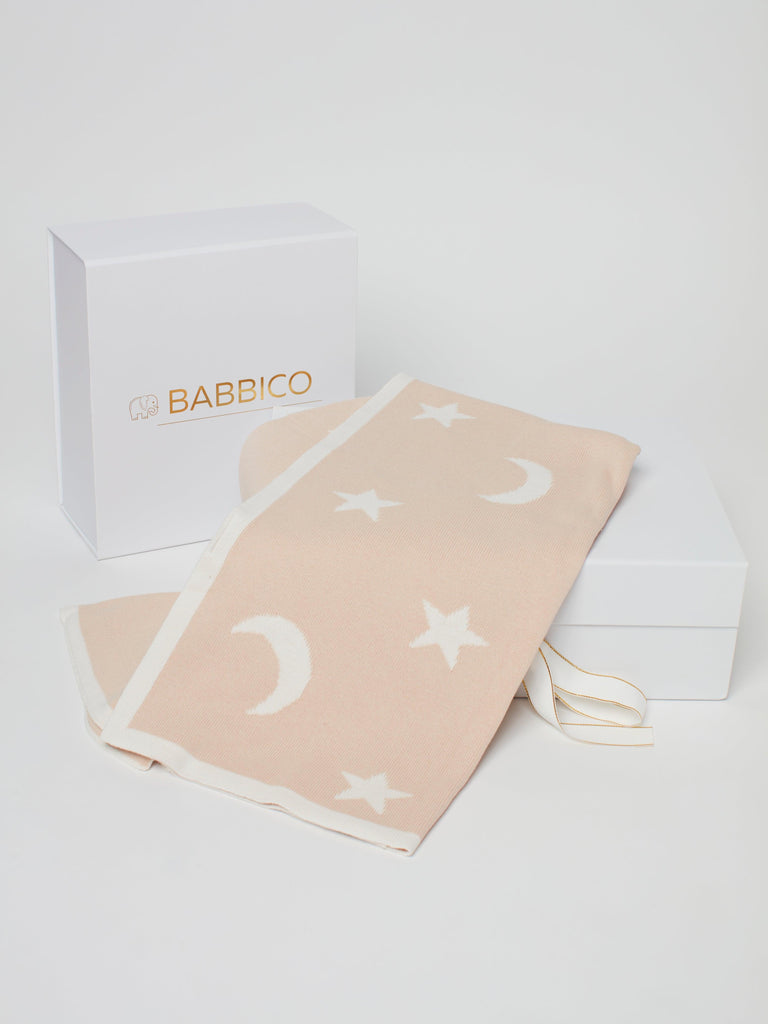 Reversible Beige Star & Moon Print Cotton Baby Blanket - Babbico