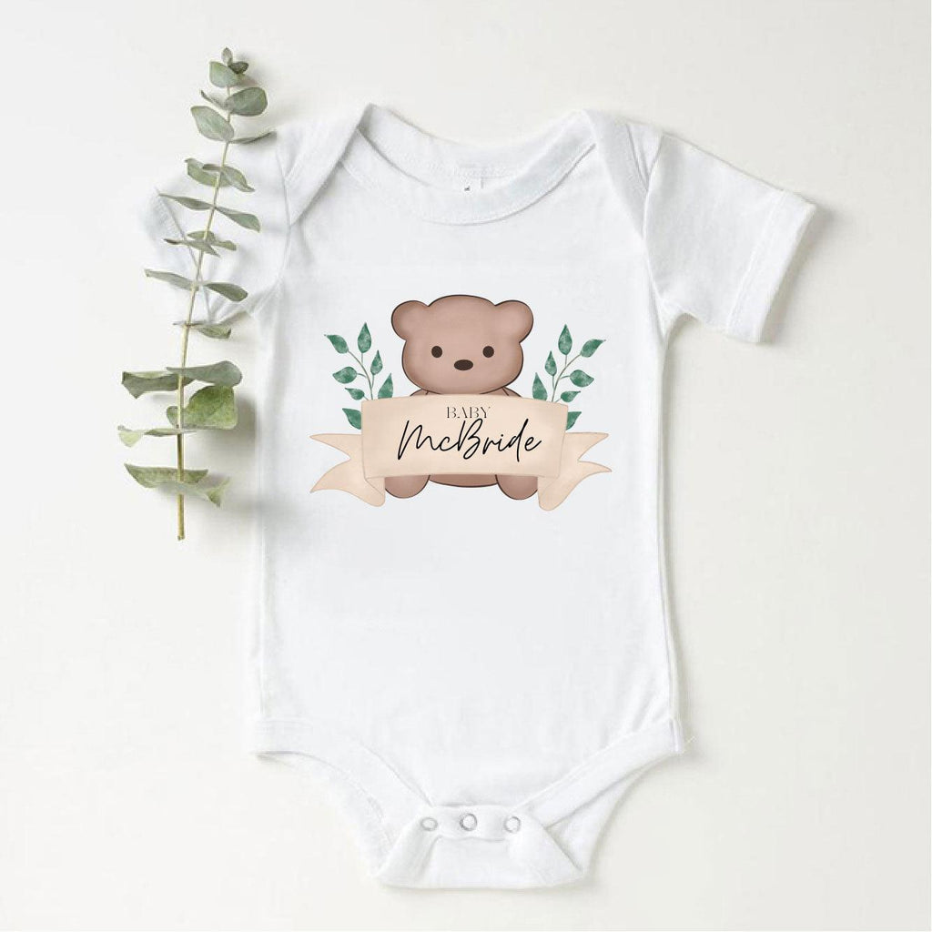 'Babies Surname' Personalised Teddy Bear Baby Vest - Babbico