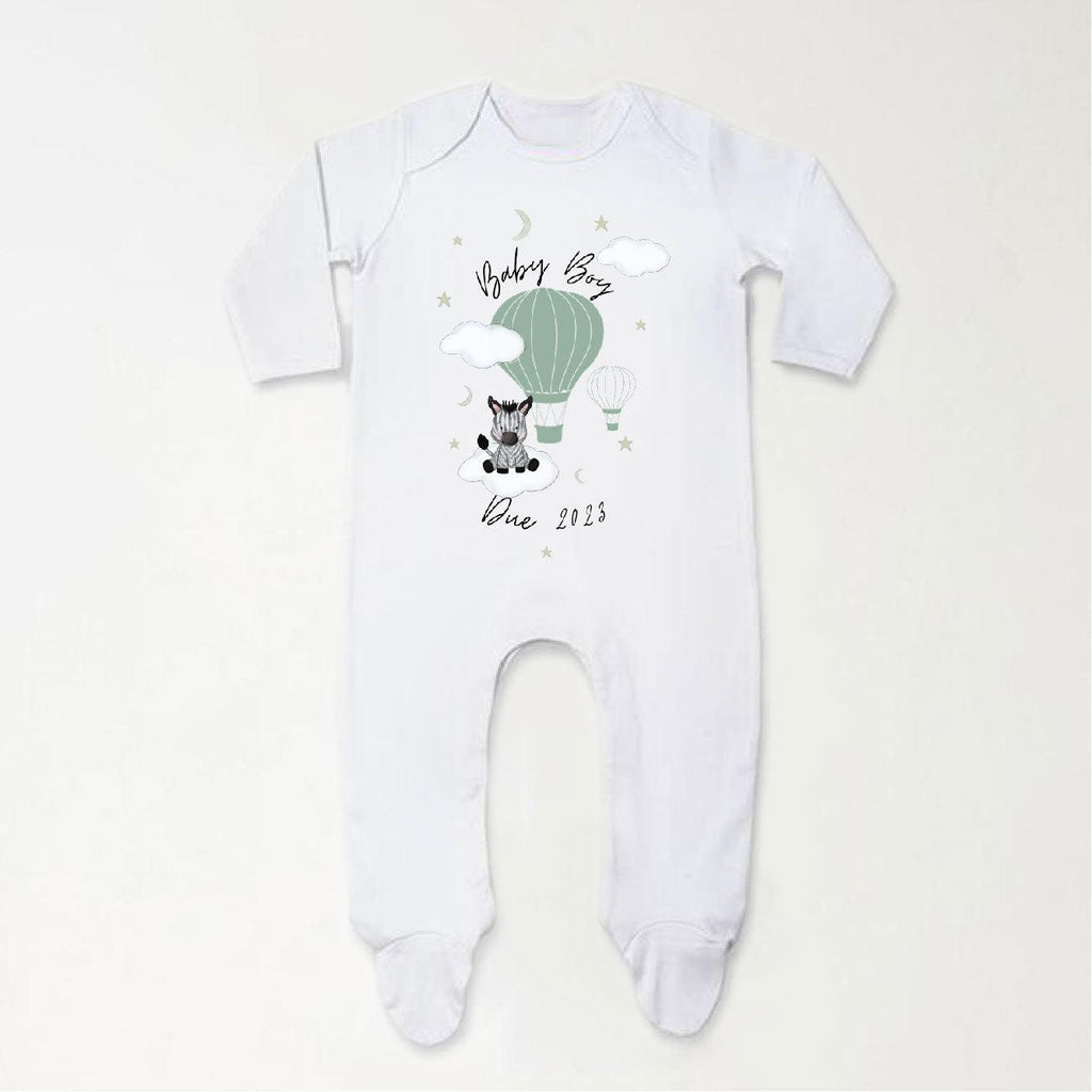 'Baby Boy Due 2023' Personalised Baby Boy Zebra Sleepsuit - Babbico