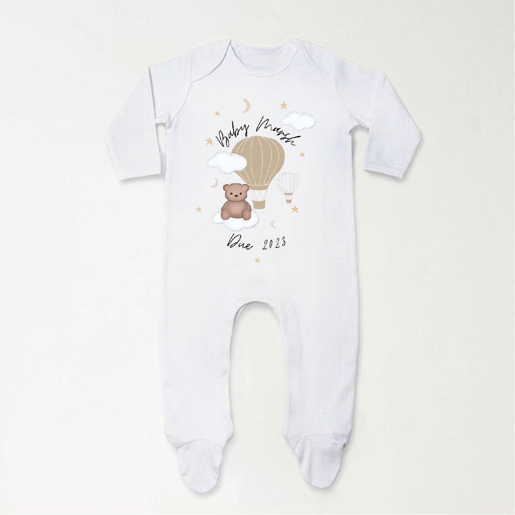 'Baby Due 2023' Personalised Baby Bear Sleepsuit - Babbico