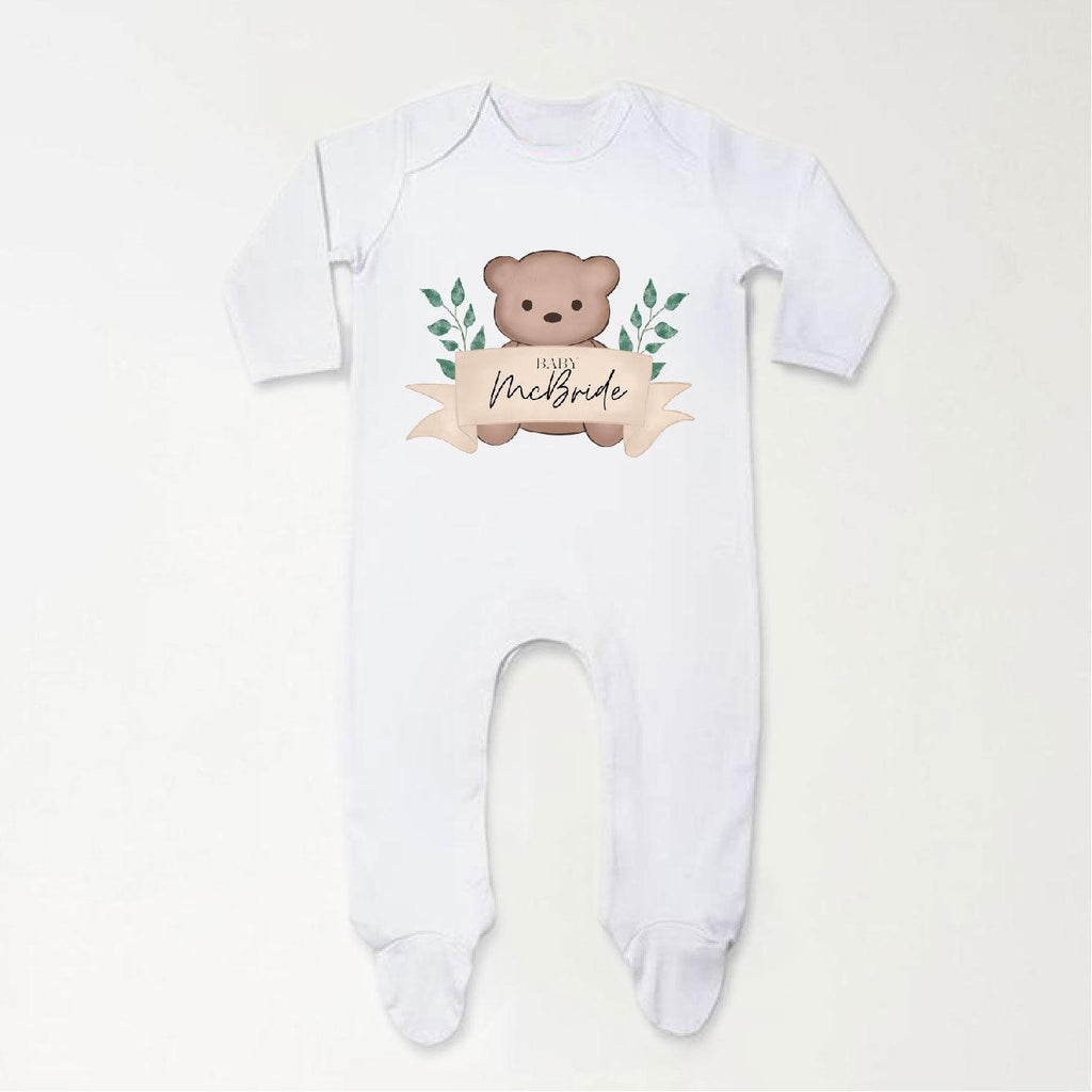 'Baby Surname' Personalised Baby Bear Sleepsuit - Babbico