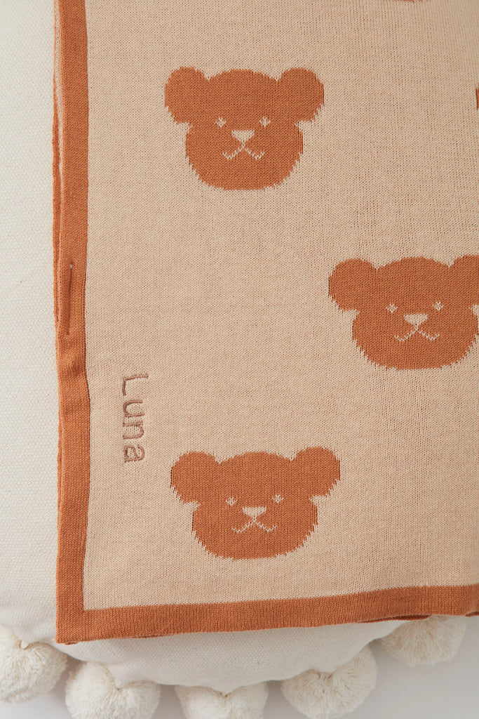 Brown & Beige Reversible Teddy Bear Print Cotton Baby Blanket - Babbico