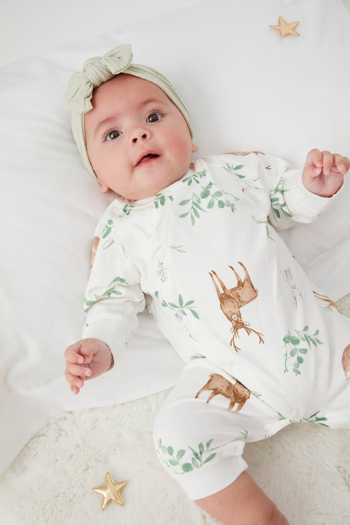 Deer & Bunny Print Shortie Baby Romper - Babbico