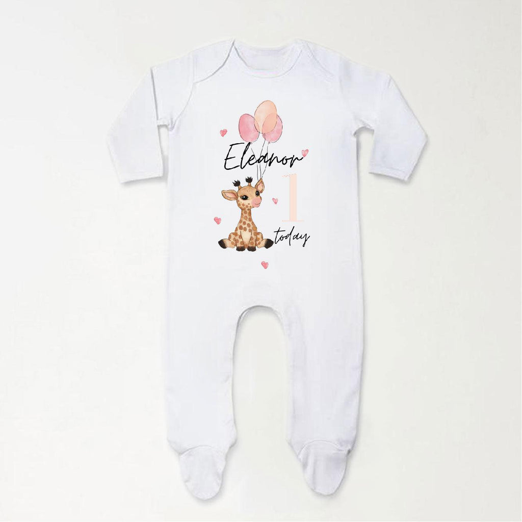 'One Today' Personalised Baby Giraffe Sleepsuit - Babbico