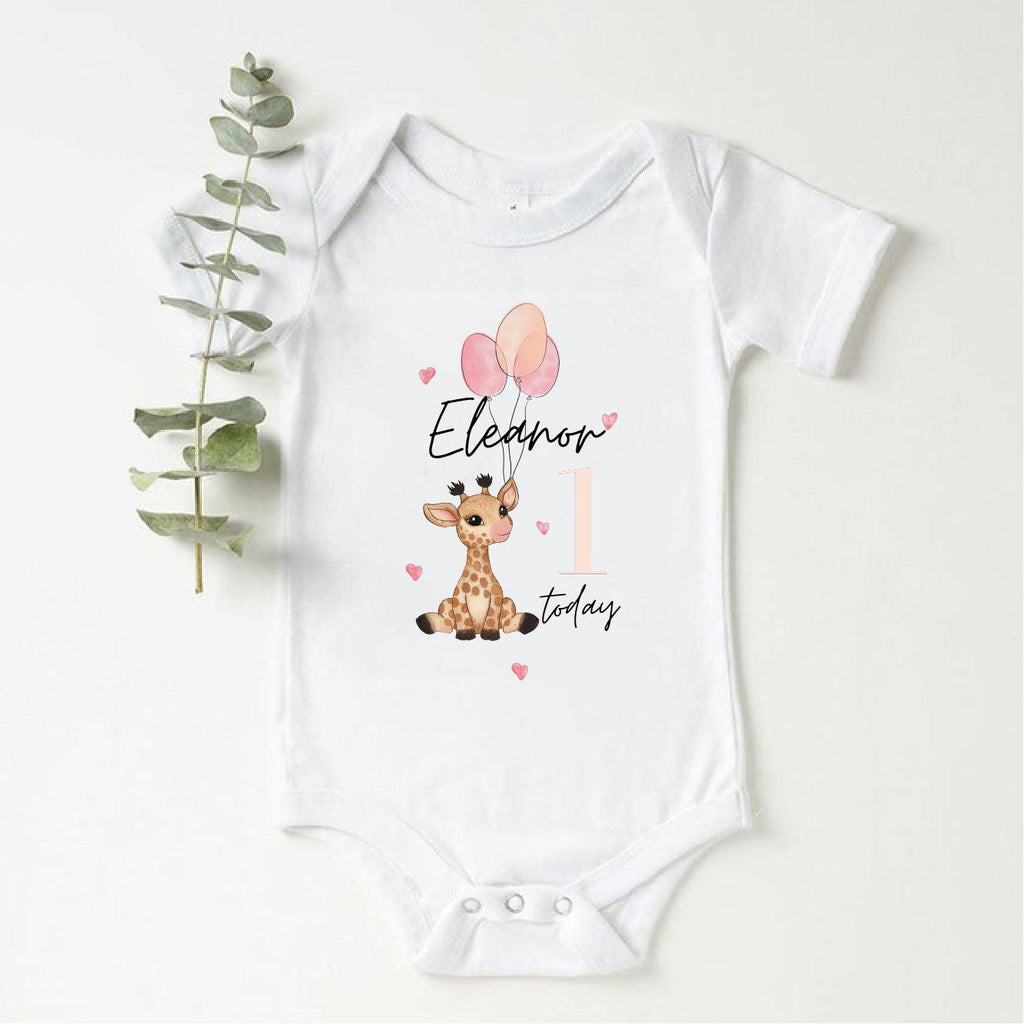 'One Today' Personalised Giraffe Baby Vest - Babbico