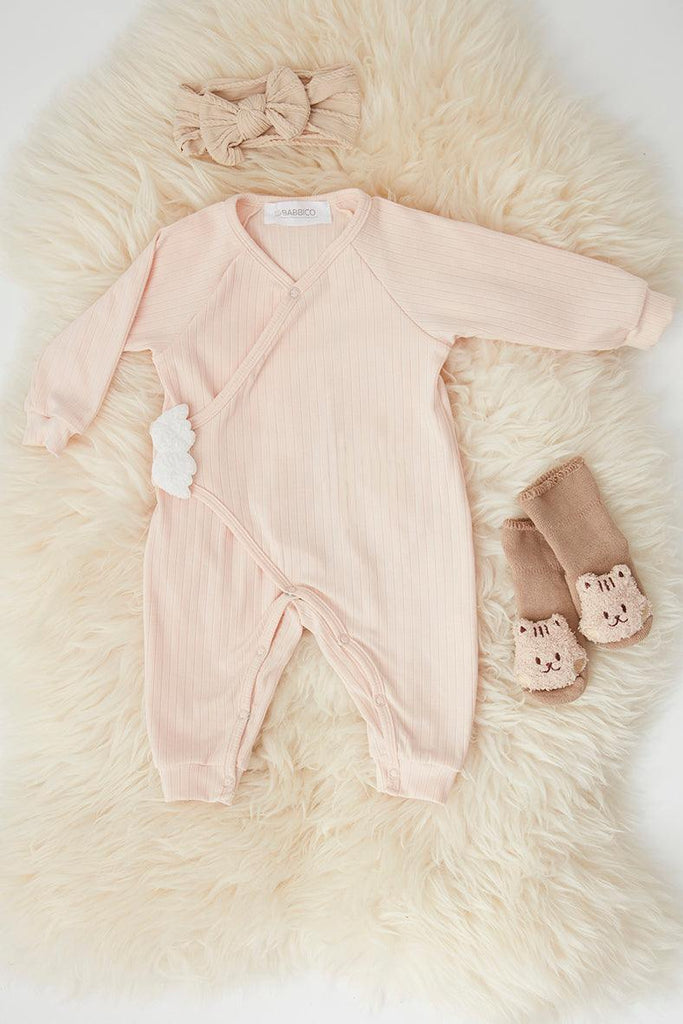 Peach Boucle Angel Wing Baby Romper - Babbico