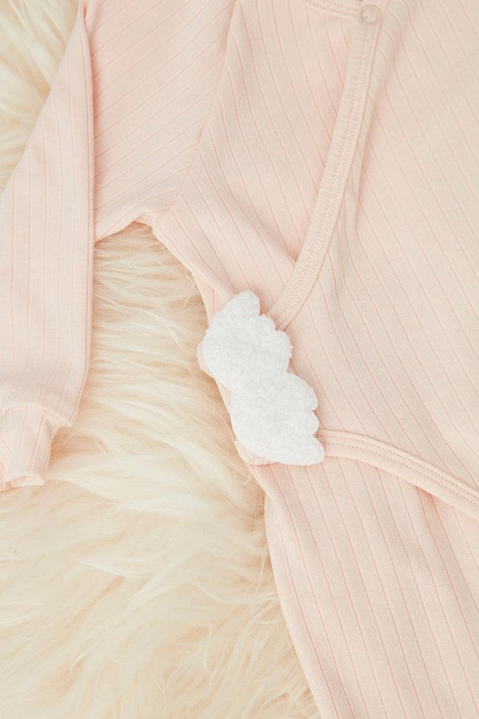 Peach Boucle Angel Wing Baby Romper - Babbico