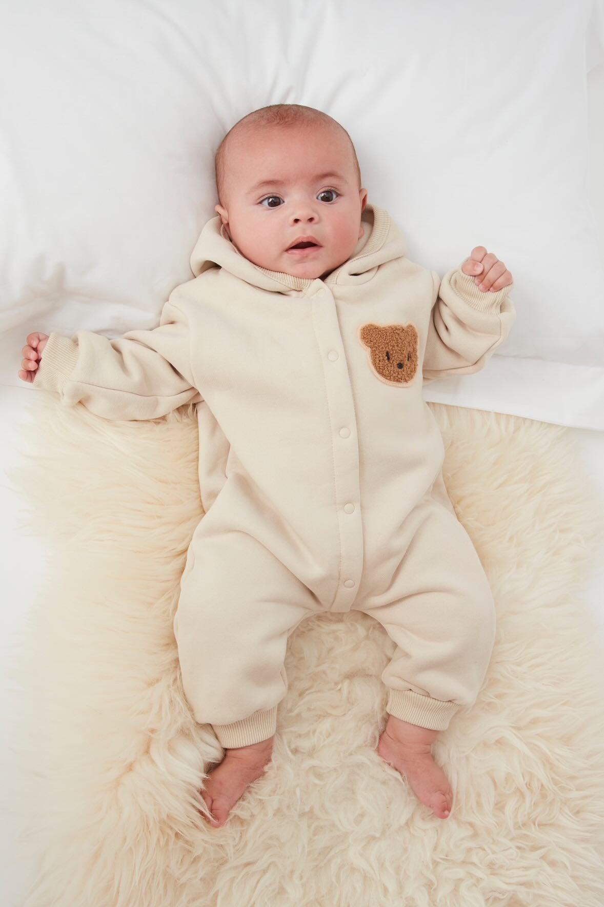 Cream Fleece Hooded Boucle Teddy Baby Romper Jumpsuit – Babbico