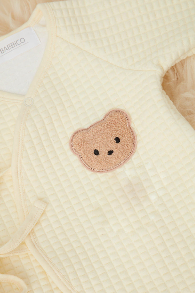 Personalised Lemon Quilted Teddy Bear Boucle Wrap Baby Romper - Babbico