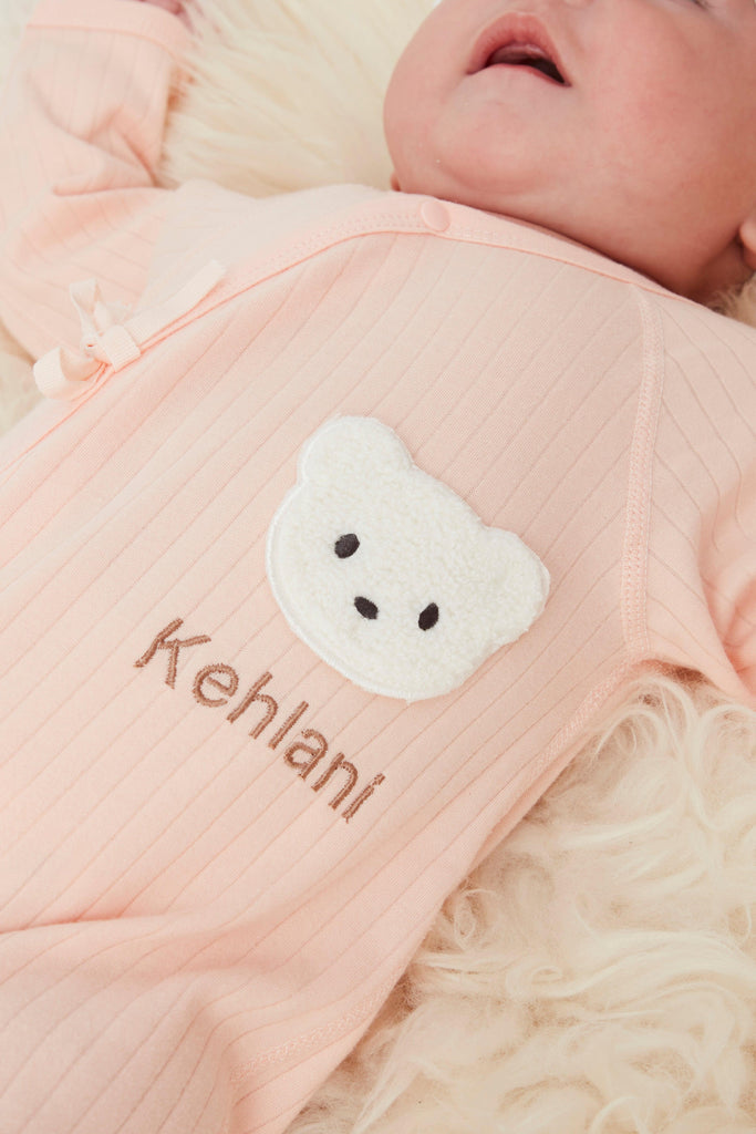 Personalised Pink Snow Bear Boucle Wrap Baby Grow Romper - Babbico