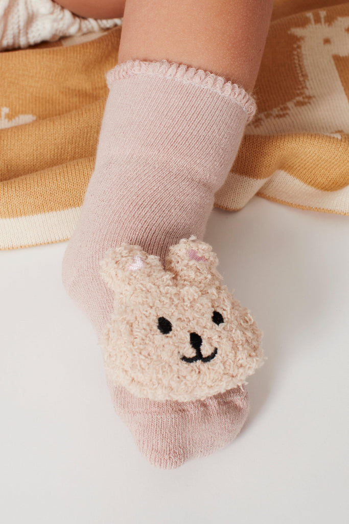 Pink Boucle Bunny Rabbit Slipper Baby Socks - Babbico