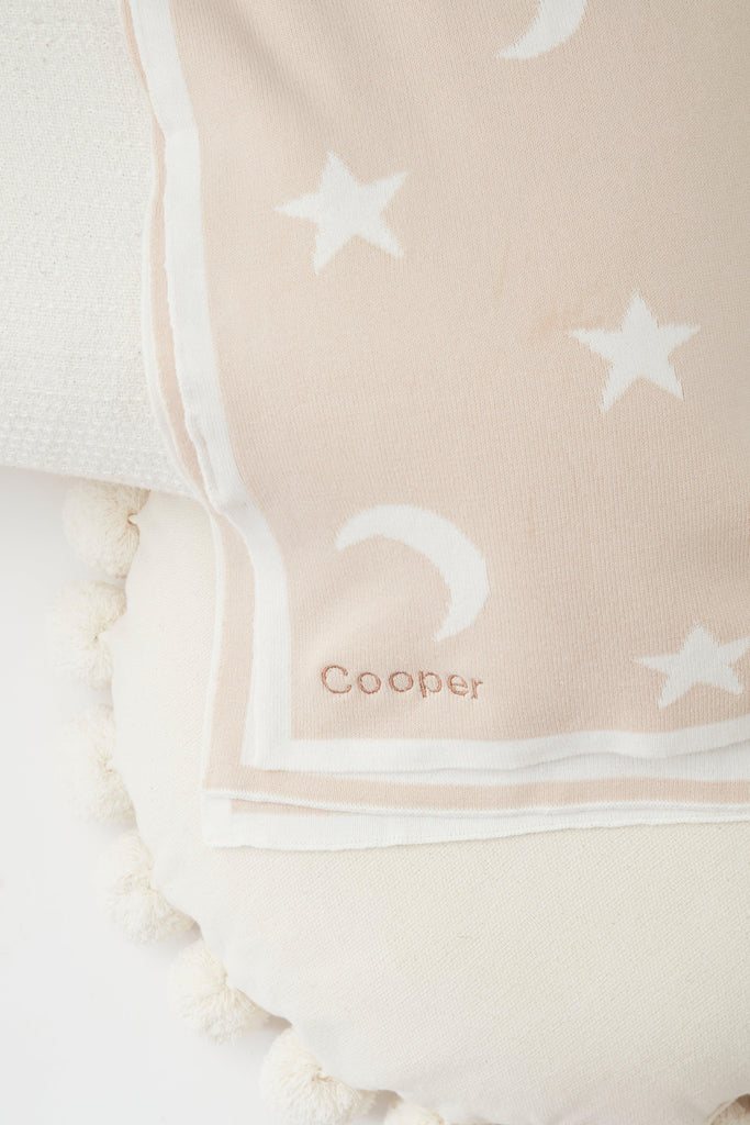 Reversible Beige Star & Moon Print Cotton Baby Blanket - Babbico