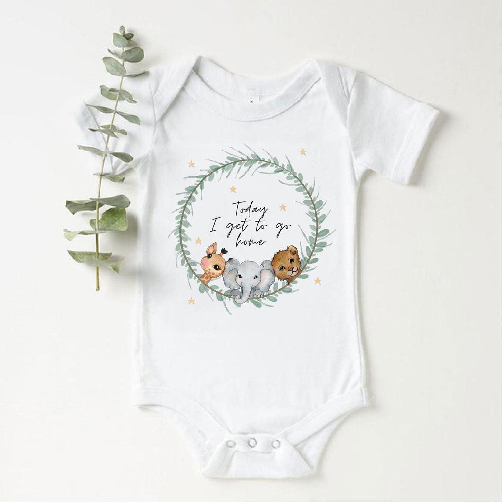 'Today I Get To Go Home' Personalised Animal Print Wreath Vest - Babbico
