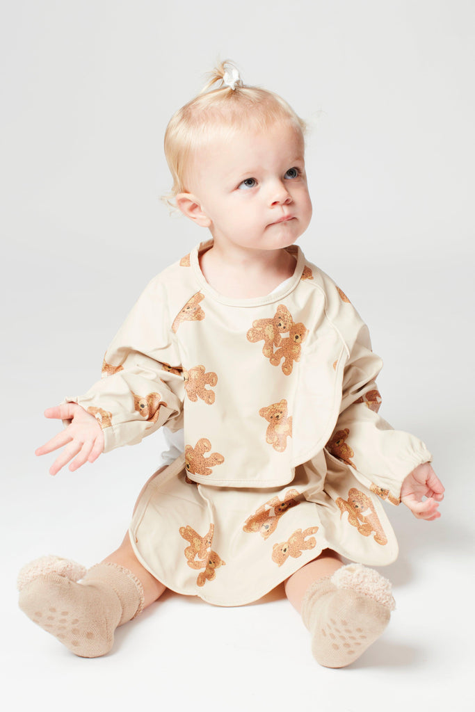 Waterproof Long Sleeve Teddy Print Baby & Toddler Apron - Babbico
