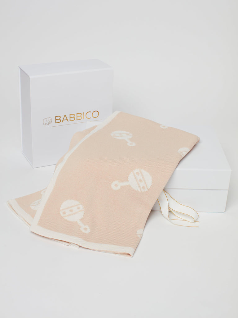 Beige Reversible Rattle Print Cotton Baby Blanket - Babbico