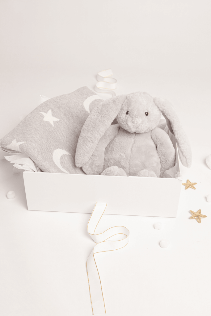Bertie The Bunny Plush Grey Toy & Star Blanket Baby Gift Set - Babbico