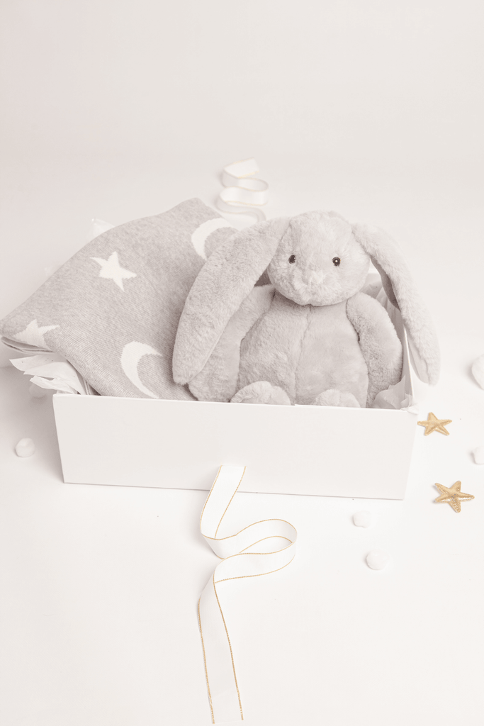 Bertie The Bunny Plush Grey Toy Star Blanket Baby Gift Set Babbico