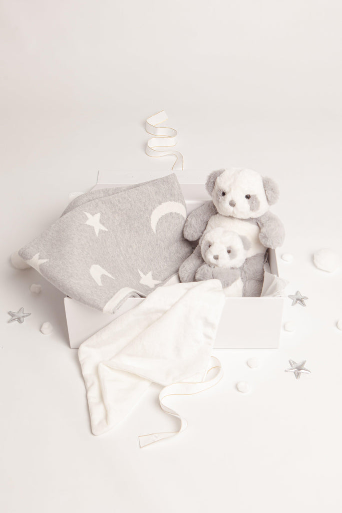 Parker The Panda Plush Grey & White Toy, Blanket & Comforter Baby Gift Set - Babbico