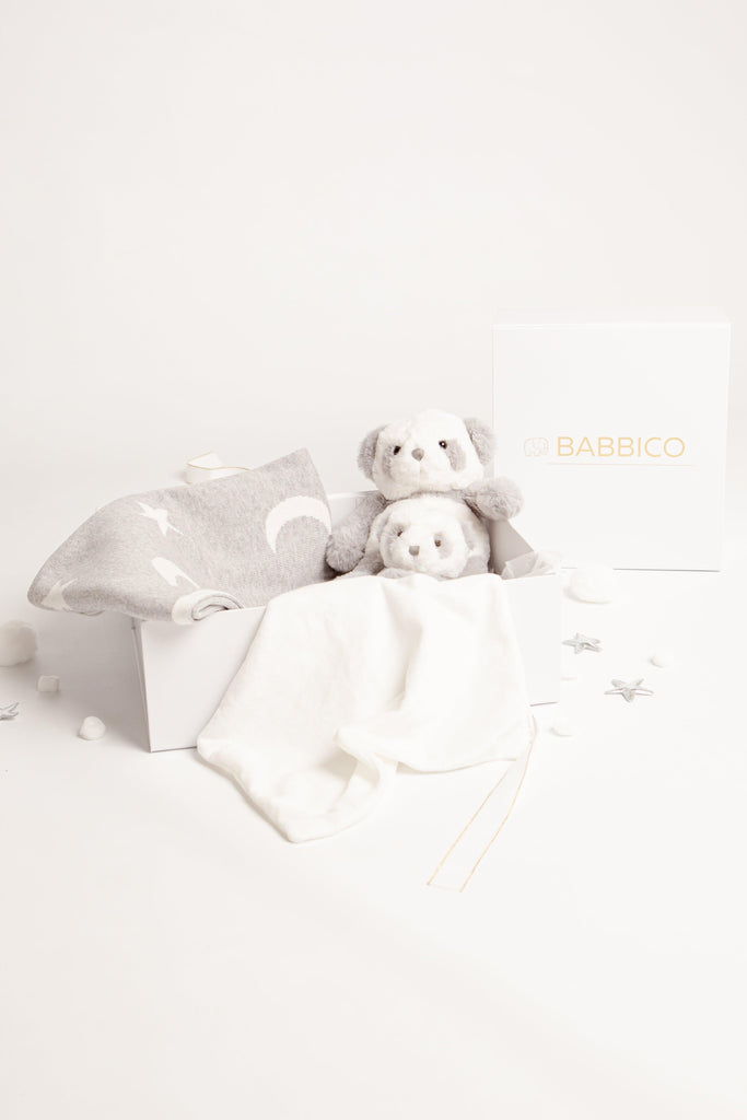 Parker The Panda Plush Grey & White Toy, Blanket & Comforter Baby Gift Set - Babbico