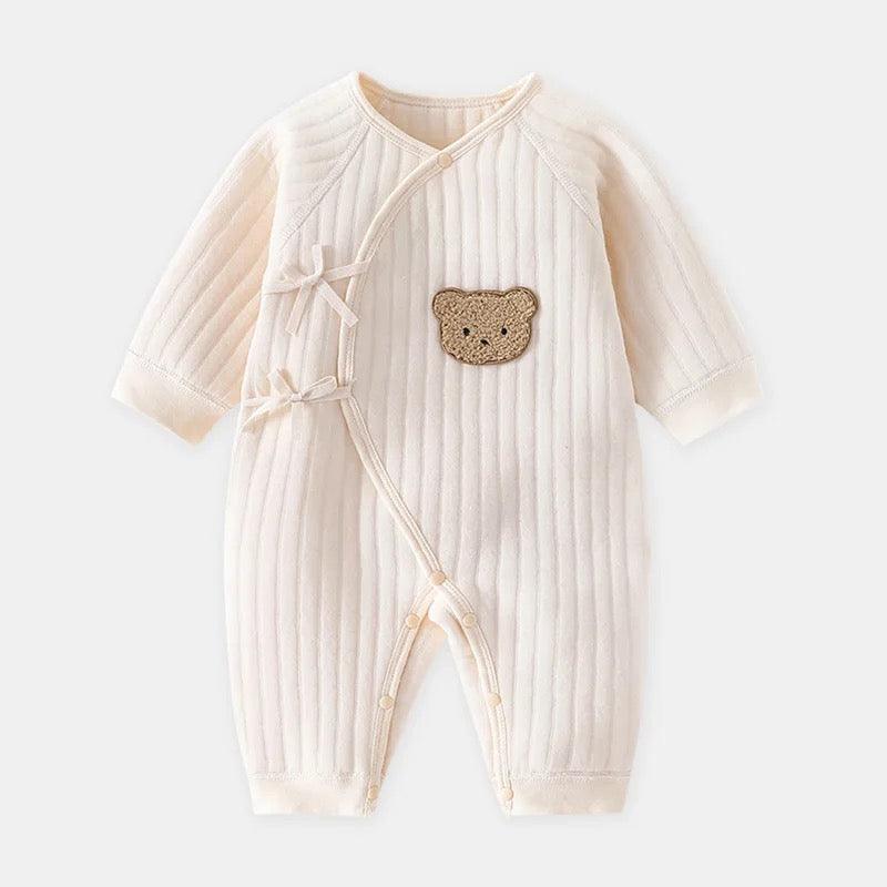 Personalised Pale Nude Teddy Bear Boucle Wrap Baby Grow Romper - Babbico