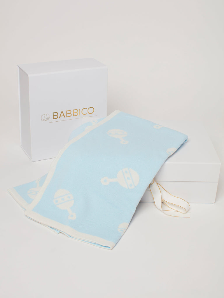 Reversible Blue Rattle Print Cotton Baby Blanket - Babbico