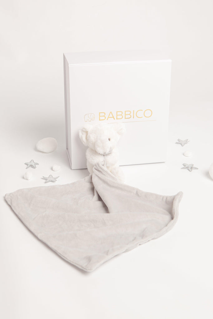White & Grey Elba The Elephant Baby Comforter - Babbico