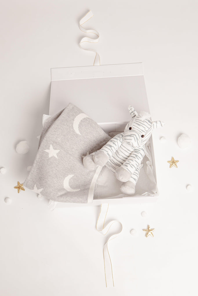 Zizi The Zebra Stripe Toy & Grey Star Blanket Baby Gift Set - Babbico
